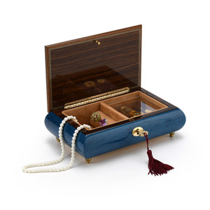 Handcrafted 18 Note Royal Blue Music Jewelry Box with Star of David Inlay
