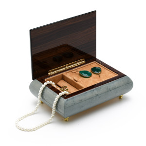 Joyful Light Blue and Wood Tone Butterfly and Rainbow Musical Jewelry Box