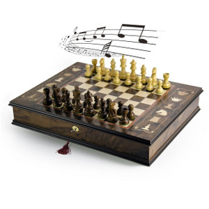 Handcrafted Italian 36 Note Musical Tabletop Chessboard in Walnut Finish