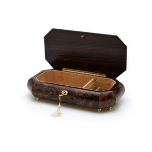 Exquisite 30 Note Grand Music and Floral Wood Inlay with Cut Corners Music Jewelry Box