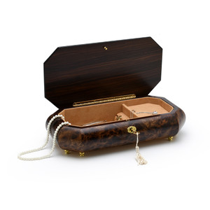 Exquisite 30 Note Grand Music and Floral Wood Inlay with Cut Corners Music Jewelry Box