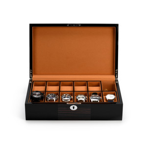 Modern 23 Note Hi-Gloss Black Lacquer with Macassar Accent Musical 11 Count Watch Box