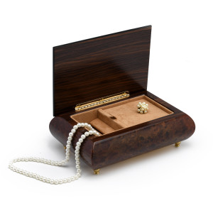 Harmonious 30 Note Wood Tone Double Heart & White Roses Musical Jewelry Box