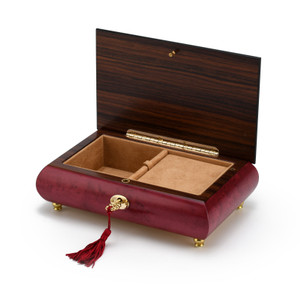 Radiant 36 Note Double Hearts with Red Rose Raspberry Musical Jewelry Box