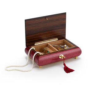Radiant 36 Note Double Hearts with Red Rose Raspberry Musical Jewelry Box