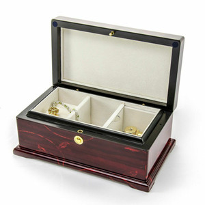 Contemporary 30 Note Dark Rosewood Musical Jewelry Box with Floral Motifs