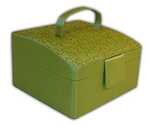 Rowalland Evelyn Sloping Top Green Embroidered Jewelry Box