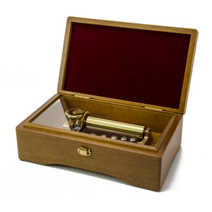 Sleek Minimal Design Swiss 72 Note Elm Wood Musical Jewelry Box