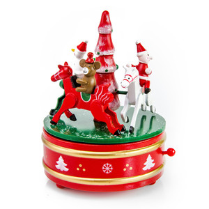 Musical Rotating Christmas Characters on Wooden Horses Holiday Keepsake