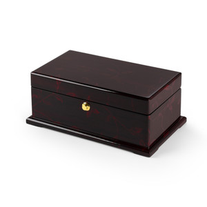 Contemporary 18 Note Dark Rosewood Musical Jewelry Box with Subtle Floral Motifs