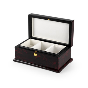 Contemporary 18 Note Dark Rosewood Musical Jewelry Box with Subtle Floral Motifs