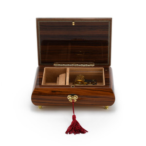 Gorgeous 23 Note Santos Mahogany Floral Inlay Musical Jewelry Box with Lock and Key