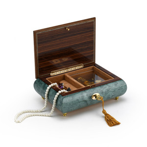 Beautiful 30 Note Turquoise Floral Inlay Musical Jewelry Box with Lock and Key