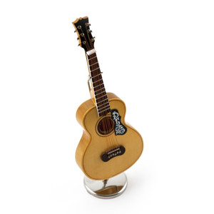 A Miniature Replica of a Classical Stringed Spanish Acoustic Guitar With Stand and Case