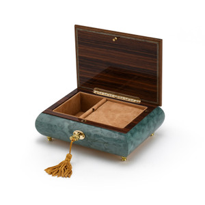 Beautiful 23 Note Turquoise Floral Inlay Musical Jewelry Box with Lock and Key