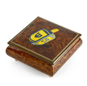 Traditional Jewish Dreidel Wood Inlay Musical Jewelry Box