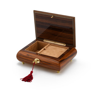 Gorgeous 18 Note Santos Mahogany Floral Inlay Musical Jewelry Box with Lock and Key