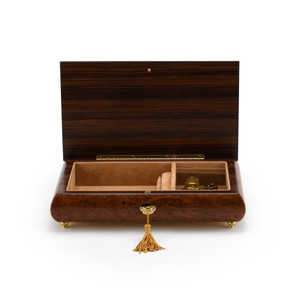 Elegant Classic Style Wood Tone Musical Jewelry Box with Lock and Key 30 Note