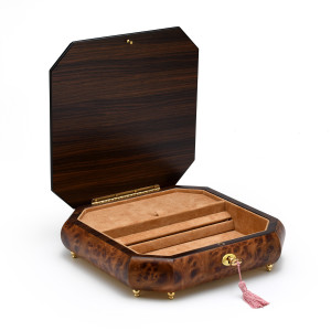 Charming Handcrafted Octagonal Italian Music Box with Floral Bouquet Inlay - 22 Note