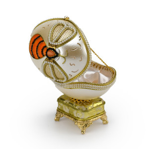 Handcrafted Musical Goose Egg with Butterfly and Pearl Design