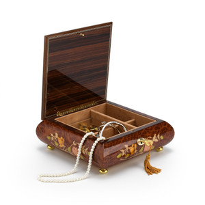 Gorgeous 23 Note Spring Roses Inlay Musical Jewelry Box with Lock and Key