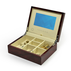 Contemporary 30 Note Hi Gloss Burl Wood Finish 7 LCD Video Jewelry Box