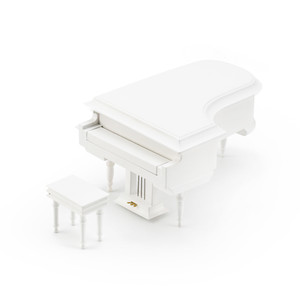 Sophisticated 22 Note Miniature Musical Hi-Gloss White Grand Piano with Bench