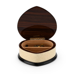 Ivory Stain Heart Shaped Music Box with Floral Centered in Heart Outline Inlay