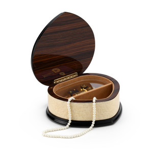 Ivory Stain Heart Shaped Music Box with Floral Centered in Heart Outline Inlay