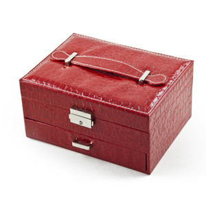 Modern Red Croc Skin Faux Leather Jewelry Box with Nickel Plated Hardware