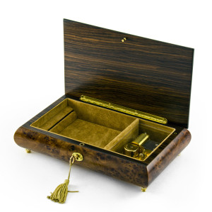 Elegant Classic Style Wood Tone Musical Jewelry Box with Lock and Key 22 Note