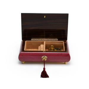Radiant 18 Note Red Wine Violin Inlay Musical Jewelry Box