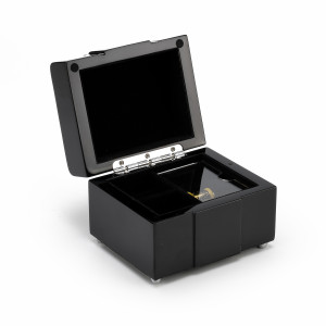 Modern 23 Note Black Lacquer Musical Jewerly Box with Chrome Accents