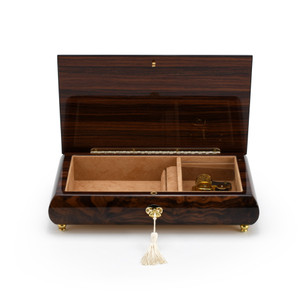 Romantic Walnut Tone Double Red Rose and Heart Musical Jewelry Box