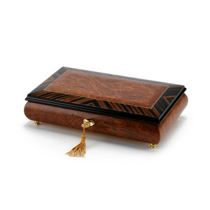 Elegant Classic Style Wood Tone Musical Jewelry Box with Lock and Key - 36 note