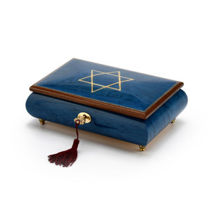 Handcrafted 30 Note Royal Blue Music Jewelry Box with Star of David Inlay