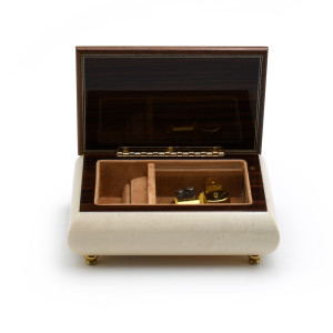 Incredible 30 Note Handcrafted Ivory Music Box with Bird and Flower Inlay