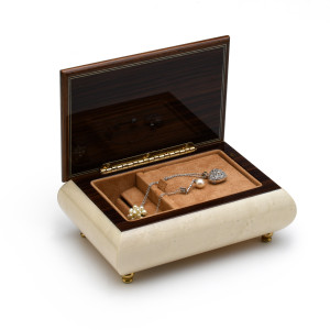 Incredible 30 Note Handcrafted Ivory Music Box with Bird and Flower Inlay