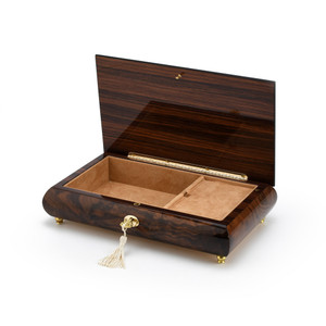 Romantic 23 Note Walnut Tone Double Red Rose and Heart Musical Jewelry Box