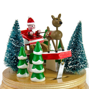 Santa Clause with Reindeers Flying Through the Snow Musical Figurine