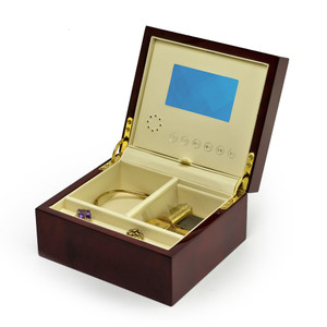 Modern Hi Gloss 36 Note Burl Wood 3.6 LCD Video Jewelry Box