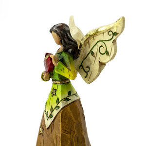 Sculpted Wooden Style Musical Angel Holding a Red Heart