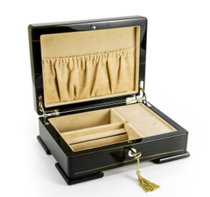 Spacious Ebony Natural Wood Tone 30 Note Hi Gloss Finish Musical Jewelry Box