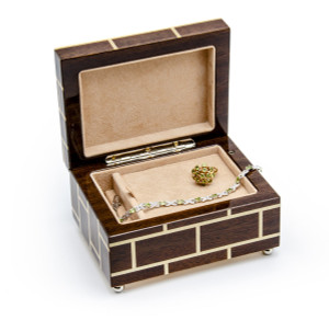 Contemporary Modern Masonry Style Inlay 22 Note Musical Jewelry Box