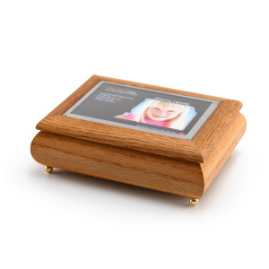 4" x 6" Oak Photo Frame Musical Jewelry Box with New "Pop-Out" lens System