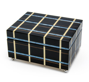 Modern Blue and Beige Line Inlay 22 Note Musical Jewelry Box