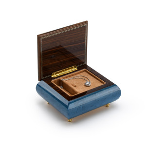 Iconic Royal Blue Lion and Crown Inlay Music Box