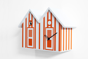 Vibrant White and Orange Striped Modern Cuckoo Clock - Bagni Nettuno Double by Progetti