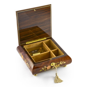 Gorgeous 30 Note Spring Roses Inlay Musical Jewelry Box with Lock and Key