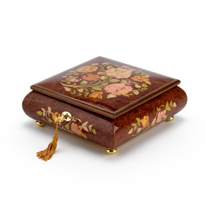 Gorgeous 30 Note Spring Roses Inlay Musical Jewelry Box with Lock and Key